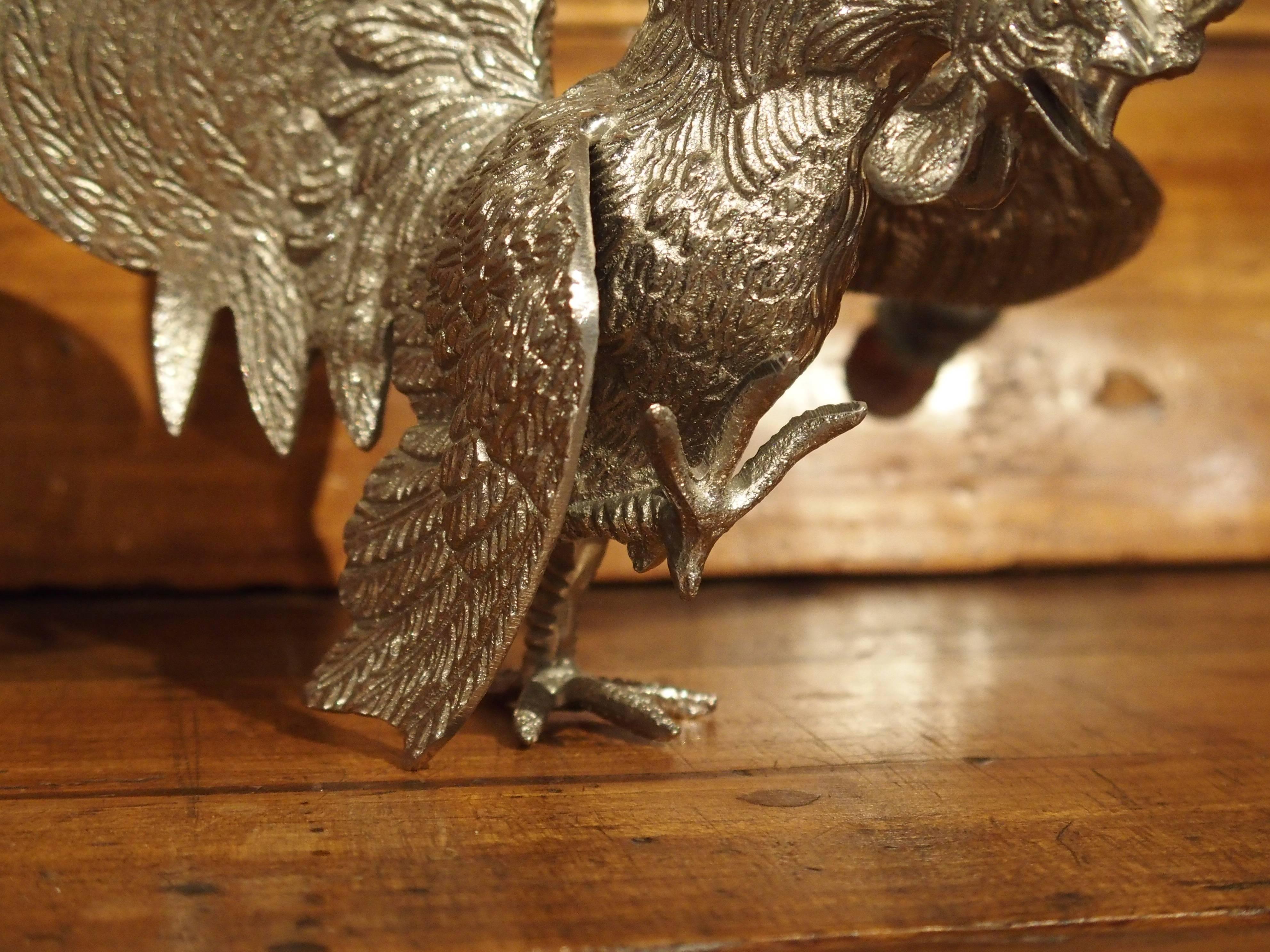 Pair of Decorative Silvered Roosters from France In Excellent Condition In Dallas, TX