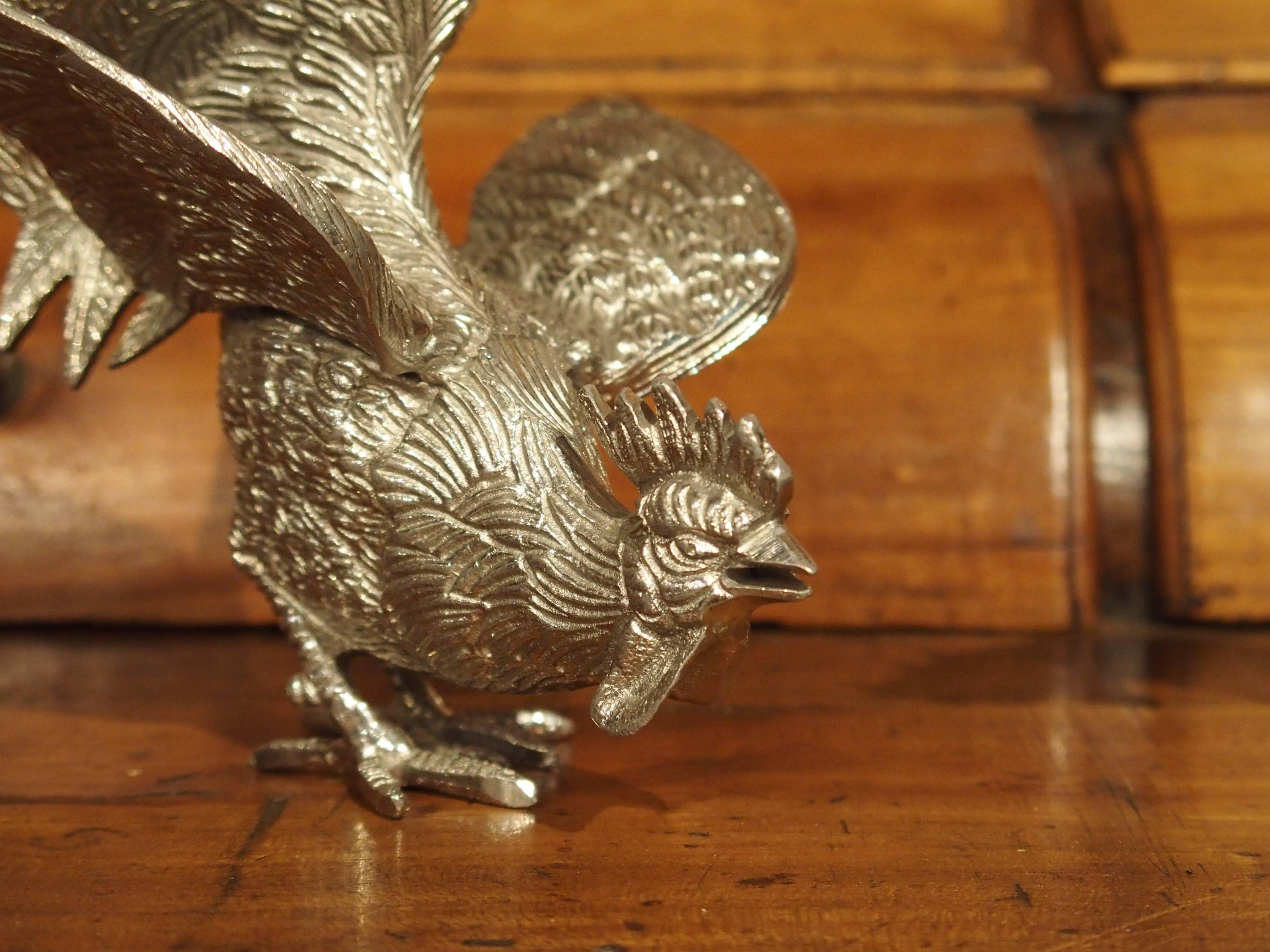 20th Century Pair of Decorative Silvered Roosters from France