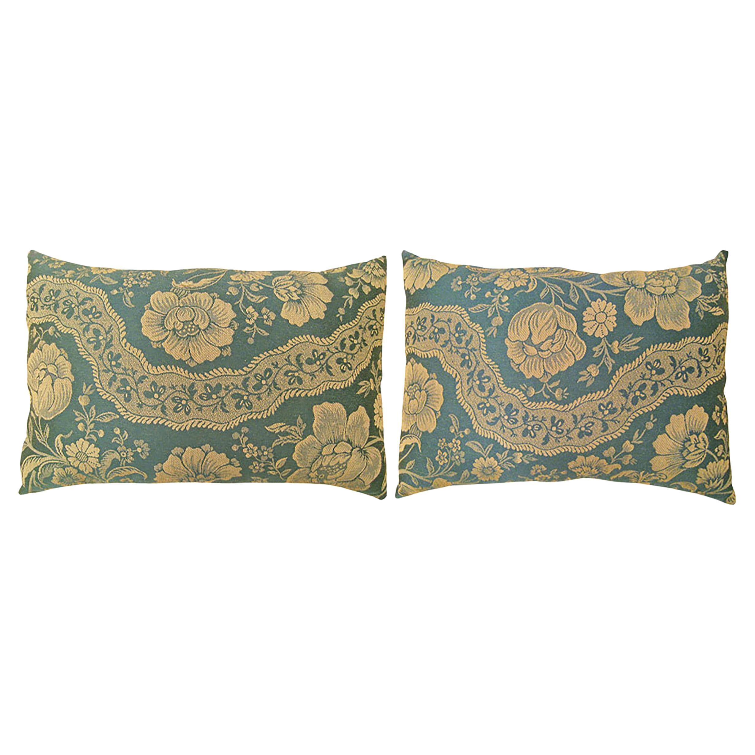 Pair of Decorative Vintage European Chinoiserie Fabric Pillows with Floral For Sale