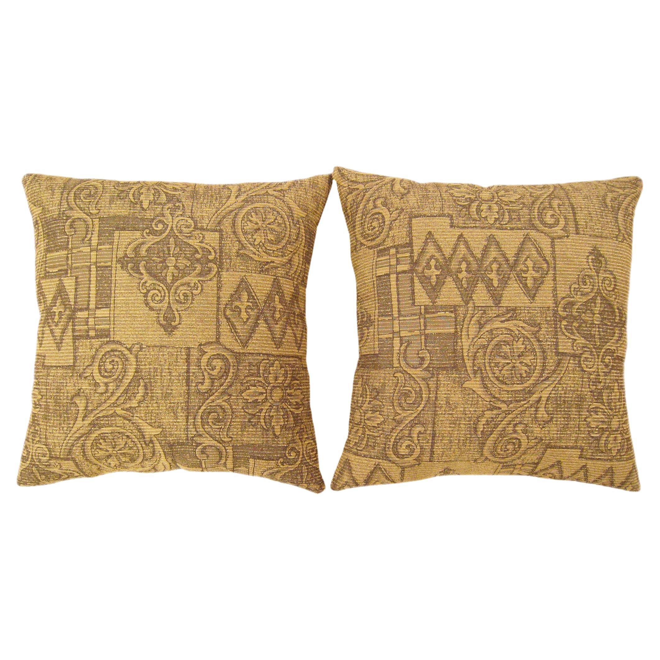 Pair of Decorative Vintage Floro-Geometric Fabric Pillows For Sale