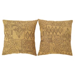 Pair of Decorative Vintage Floro-Geometric Fabric Pillows