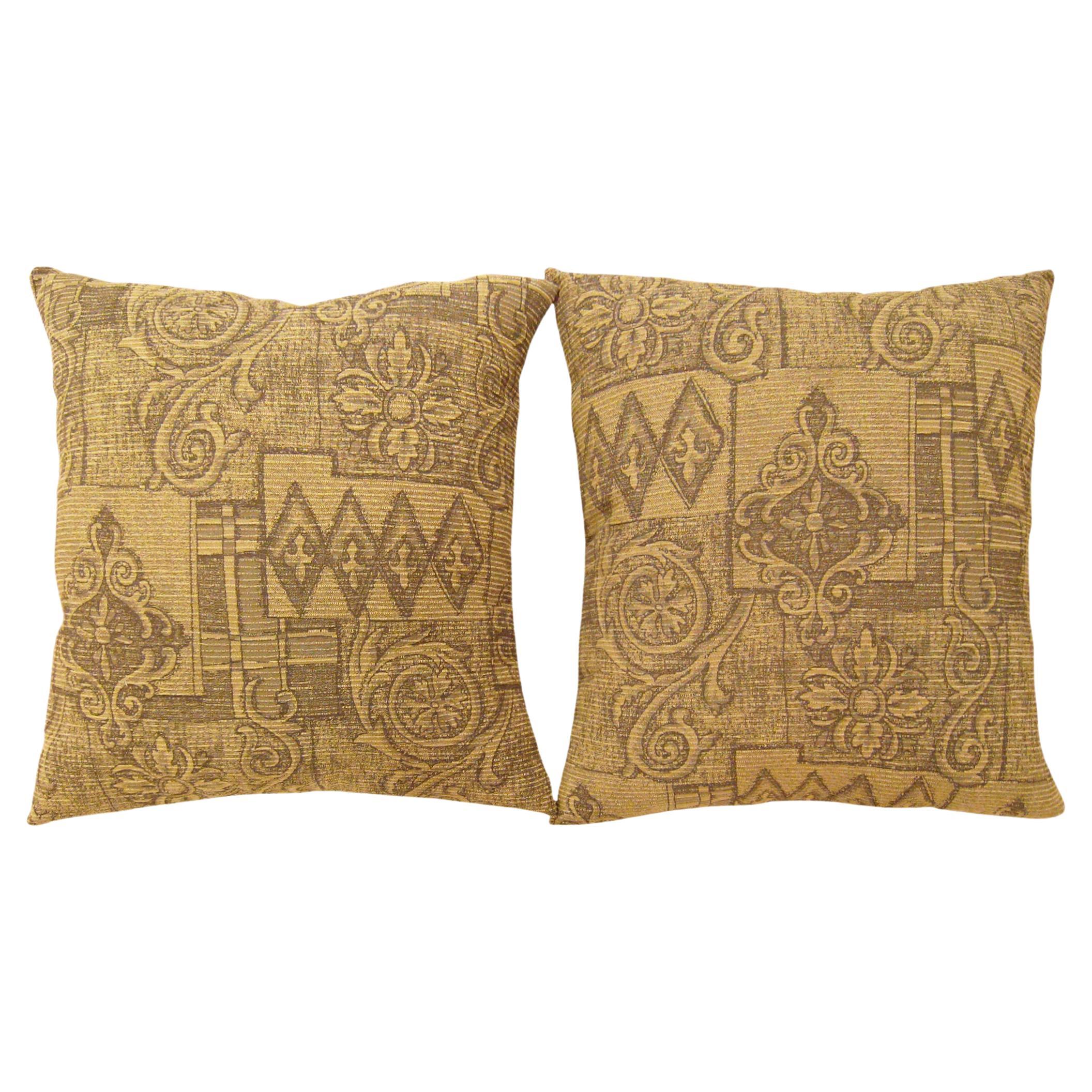 Pair of Decorative Vintage Floro-Geometric Fabric Pillows For Sale