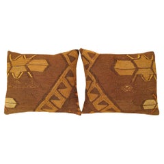 Pair of Decorative Vintage Turkish Kilim Pillows with Geometric Abstracts