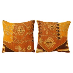 Pair of Decorative Vintage Turkish Kilim Rug Pillows with Geometric Abstracts