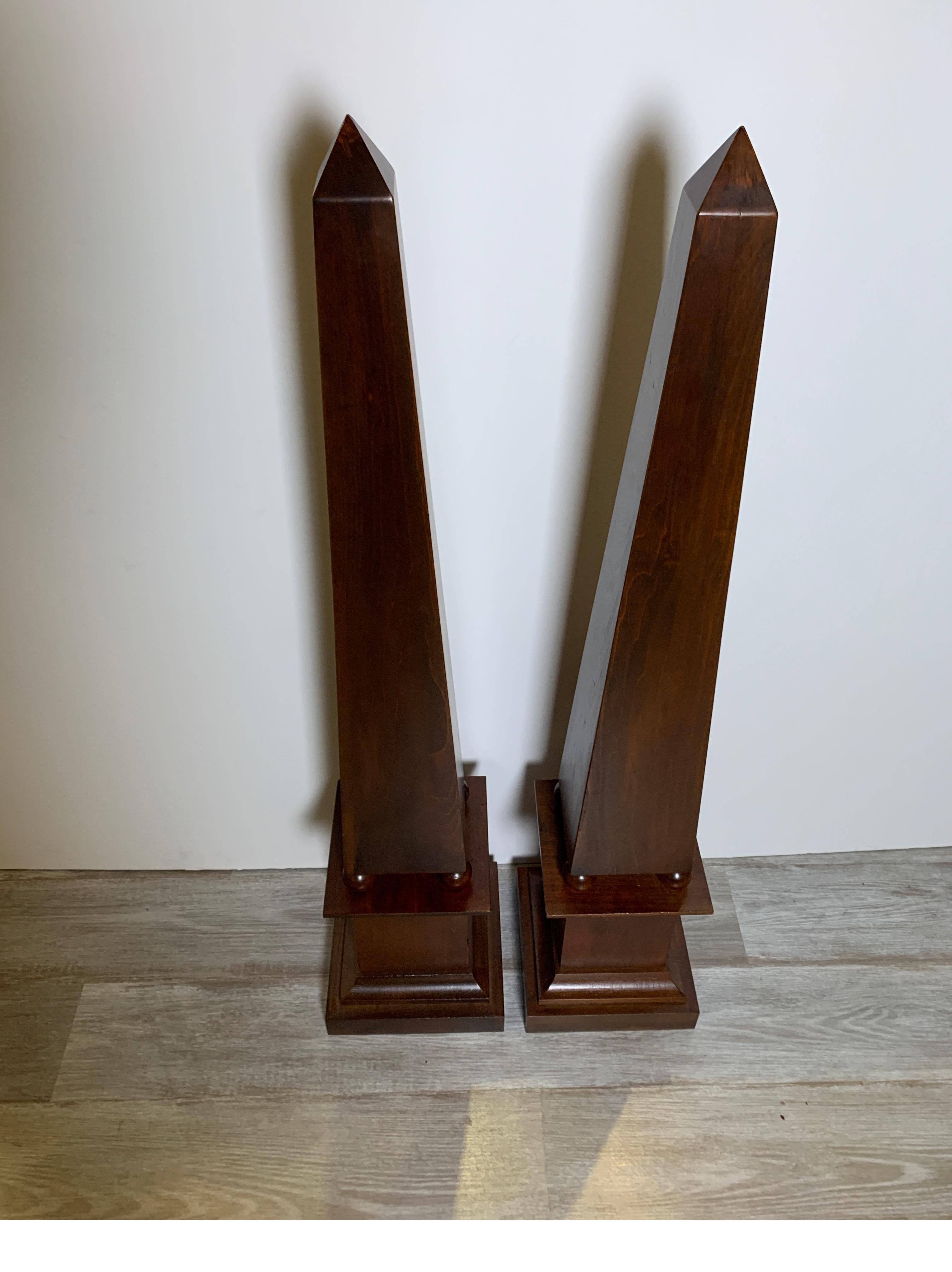 Pair of Decorator Tall Mahogany Finish Obelisks In Excellent Condition In Lambertville, NJ