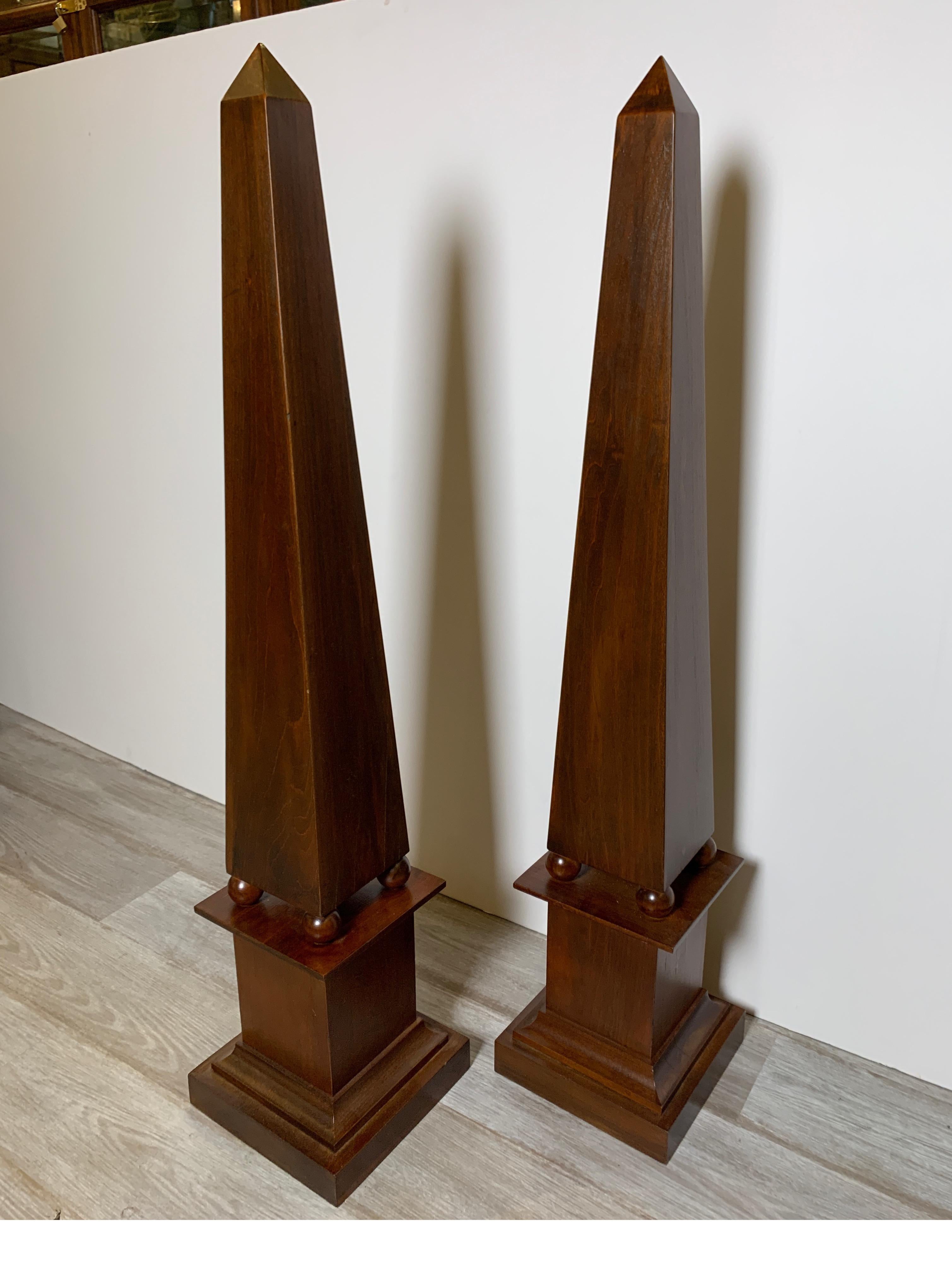 Pair of Decorator Tall Mahogany Finish Obelisks 1
