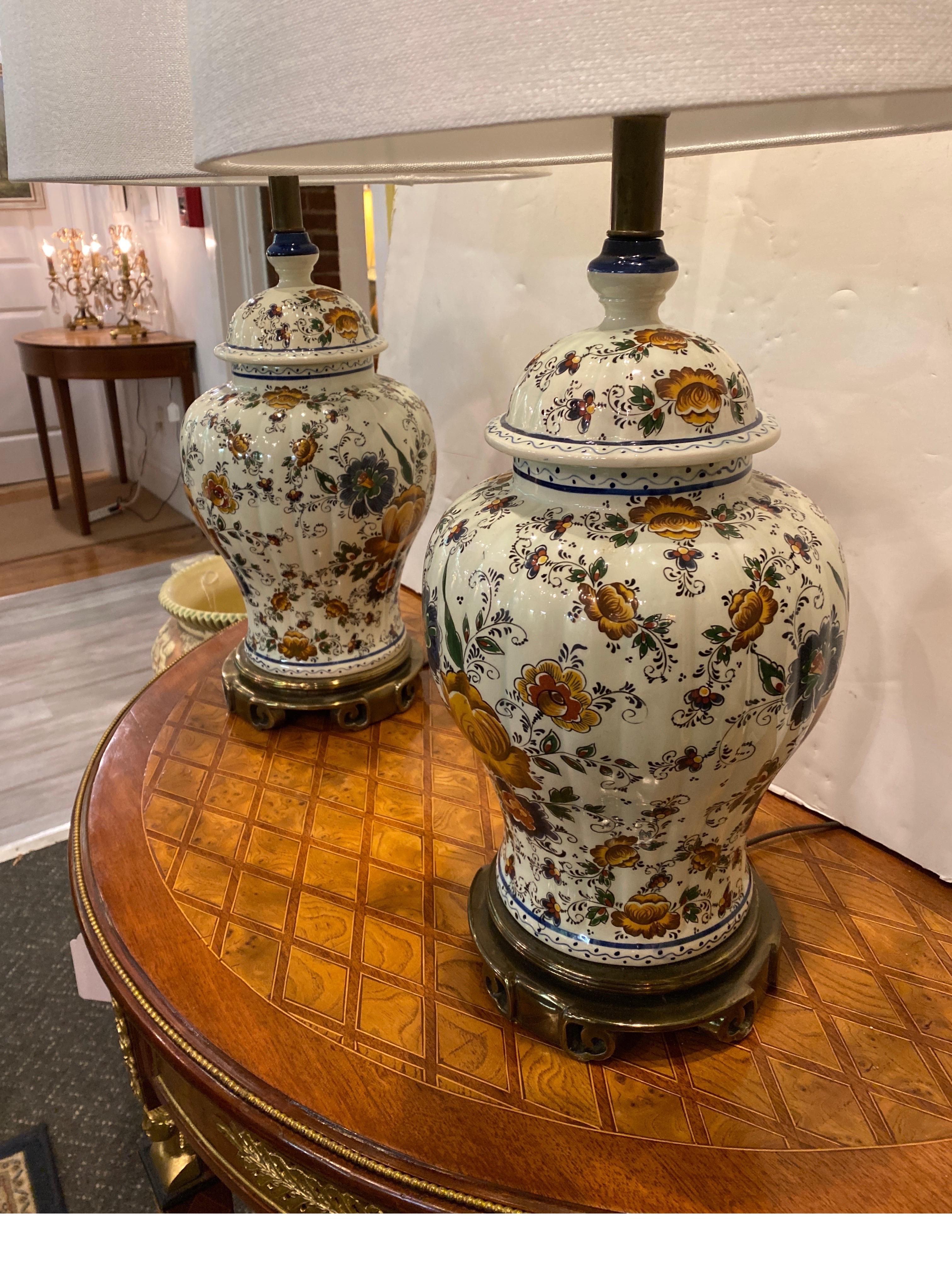 Pair of Hand Decorated Delft Ginger Jar Lamps In Excellent Condition In Lambertville, NJ