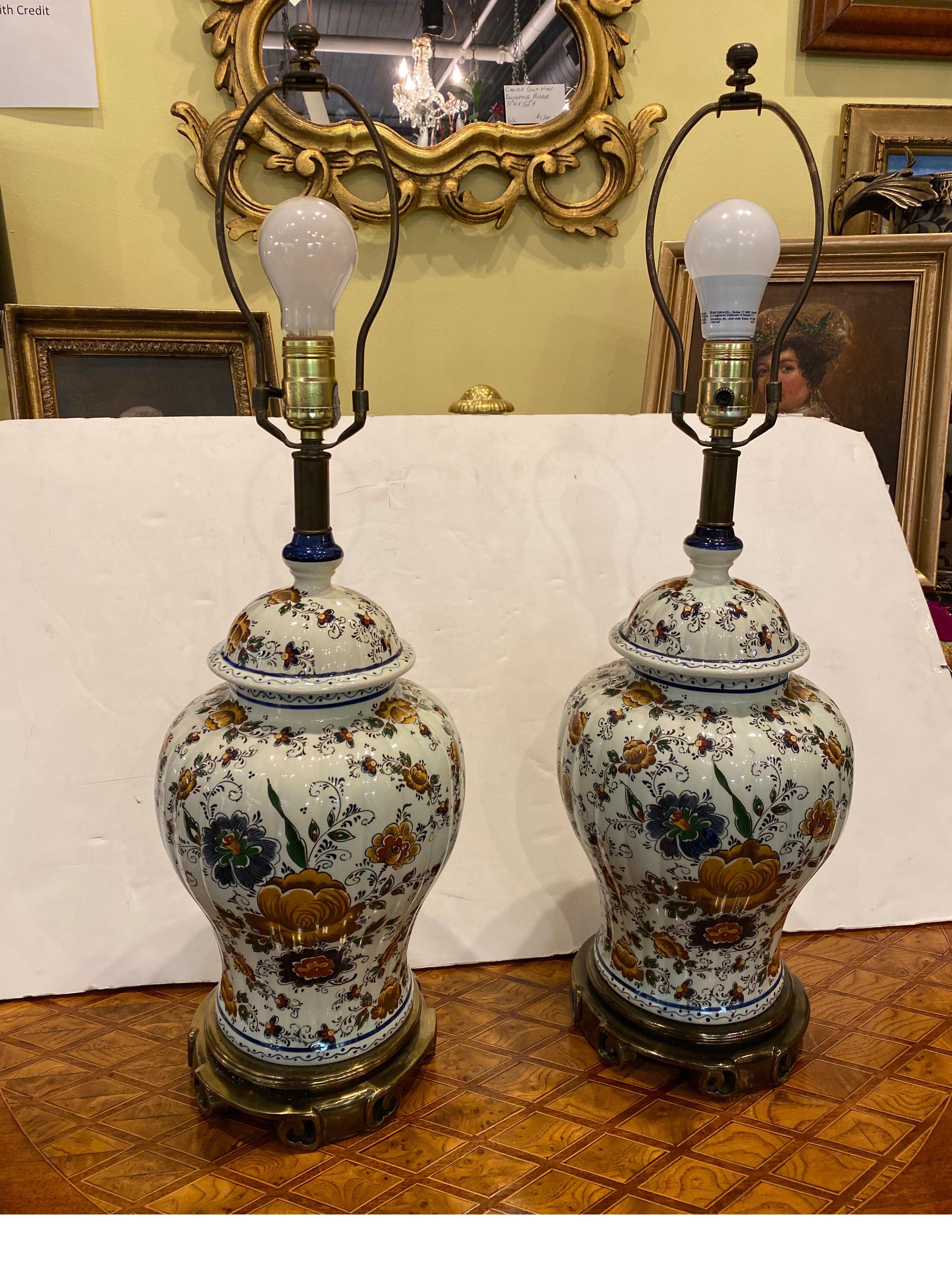 Pair of Hand Decorated Delft Ginger Jar Lamps 1