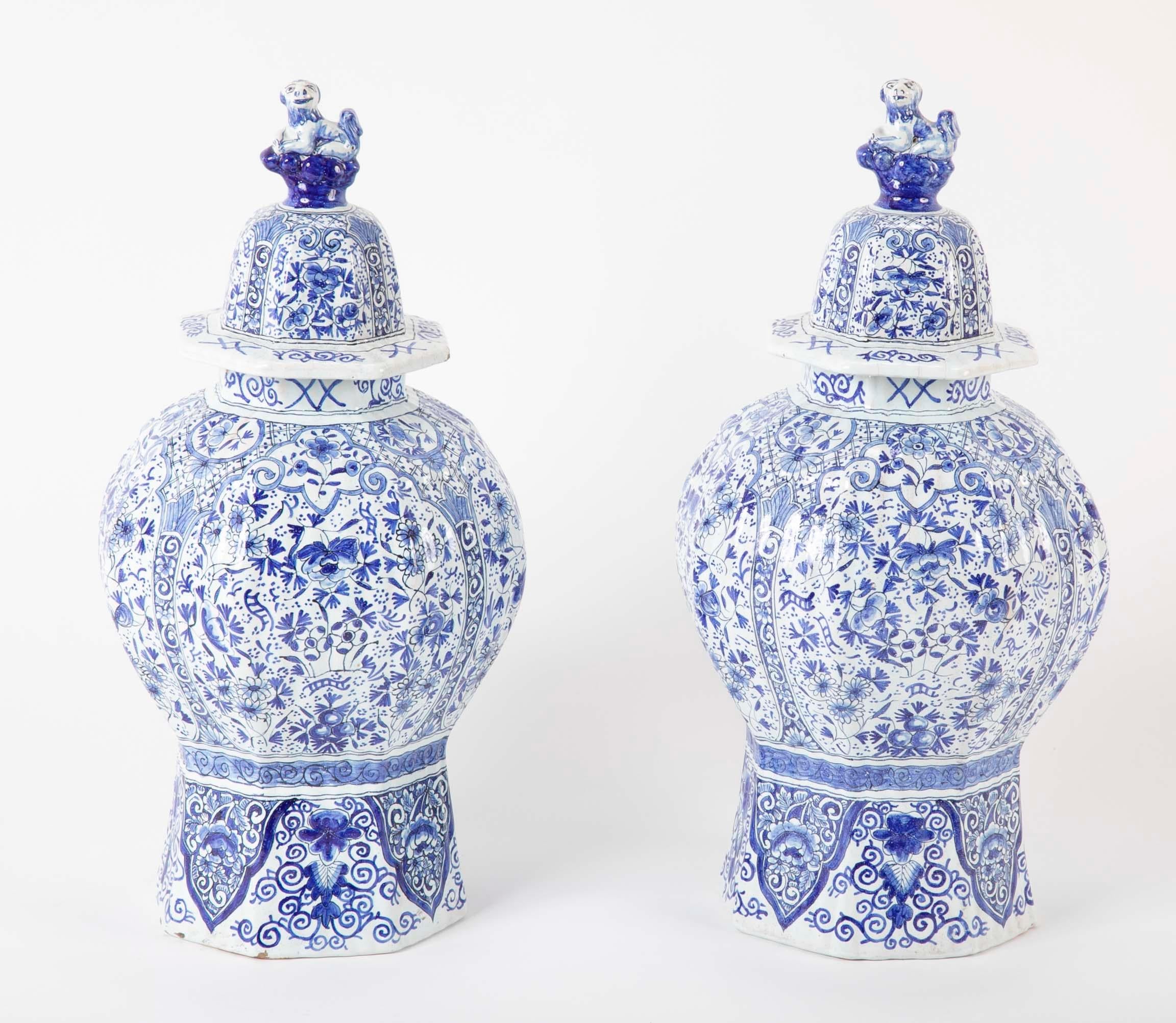 A pair of blue and white late 19th-early 20th century Dutch Ginger jars.