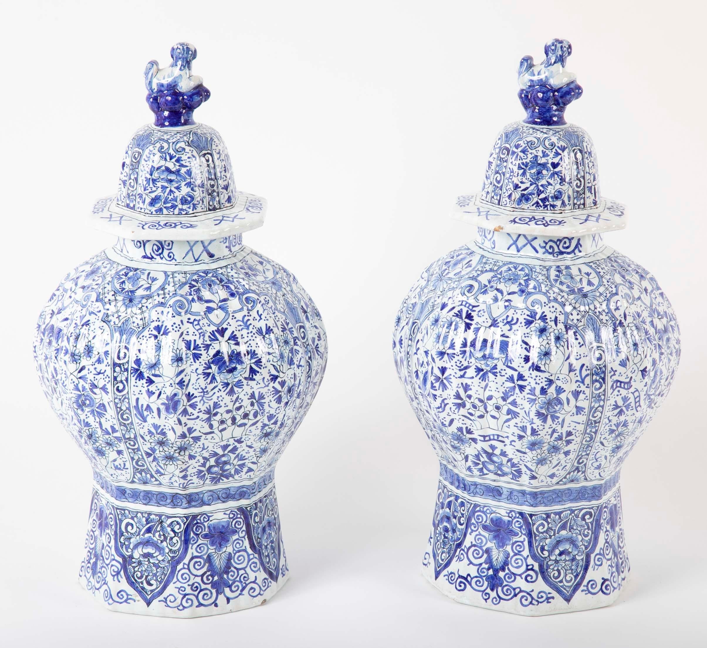 Porcelain Pair of Delft Jars Ginger Jars