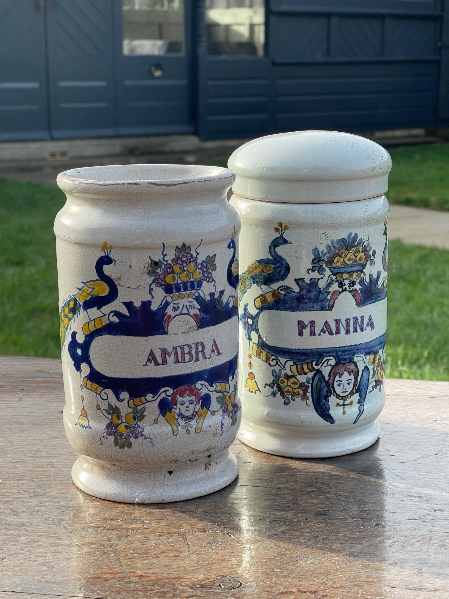 A pair of Delft pots made by the Three Bells Factory of the Netherlands. 

Original Condition 

Mid to late 18th century 

19cms high 12cms diameter