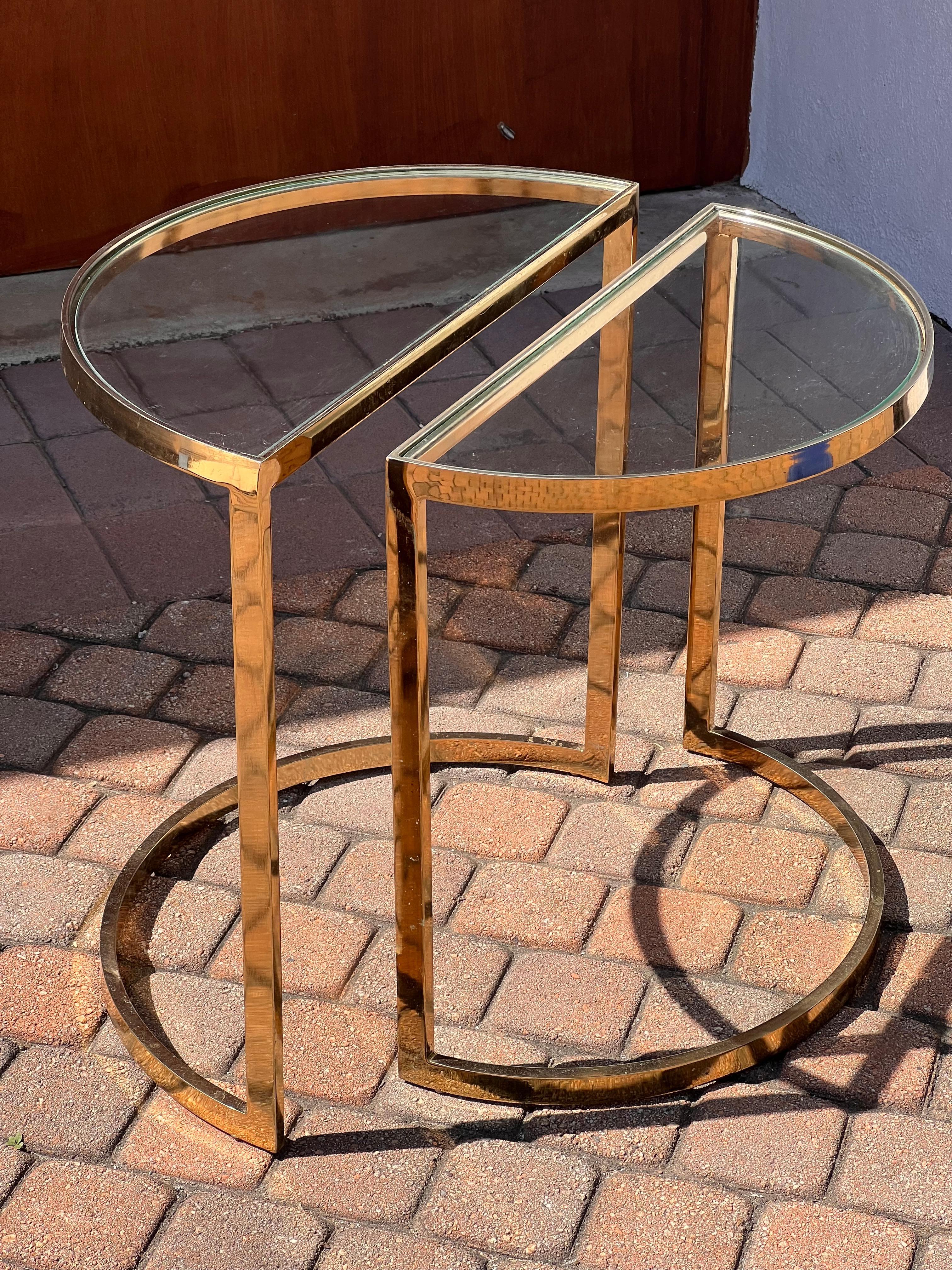 Unknown A pair of demi-lune gilt end tables, 1970s For Sale