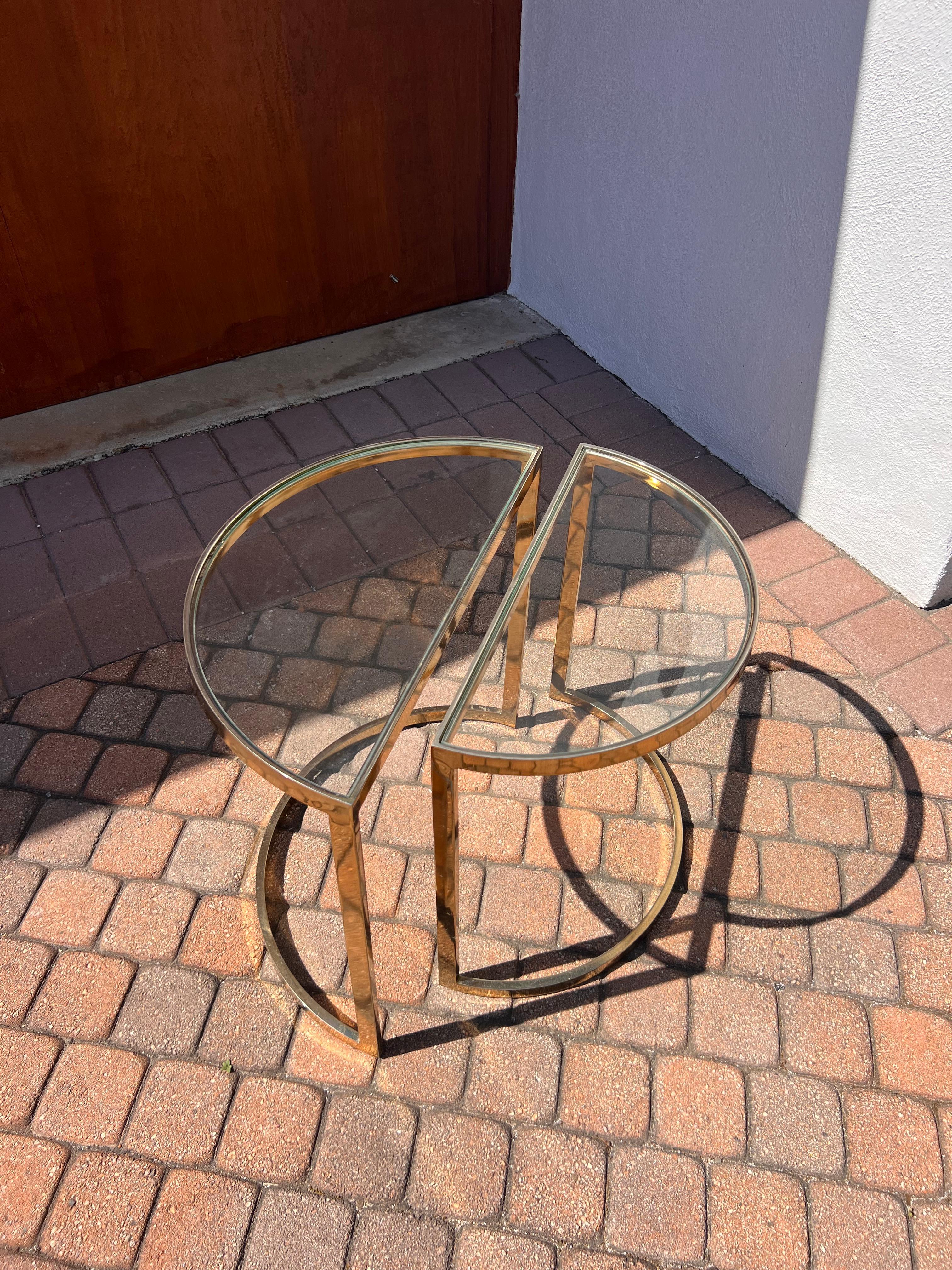A pair of demi-lune gilt end tables, 1970s In Good Condition For Sale In View Park, CA