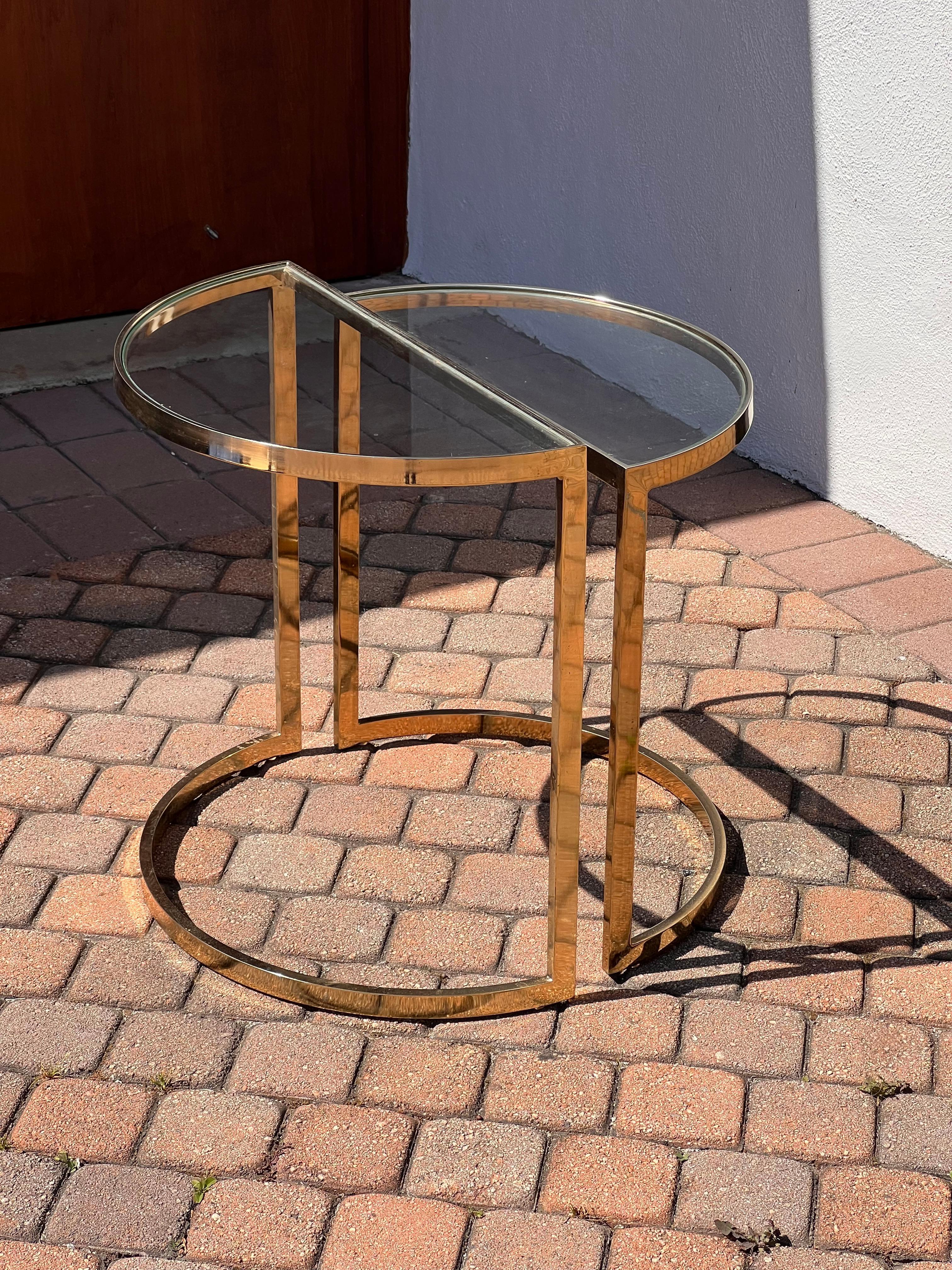 Late 20th Century A pair of demi-lune gilt end tables, 1970s For Sale