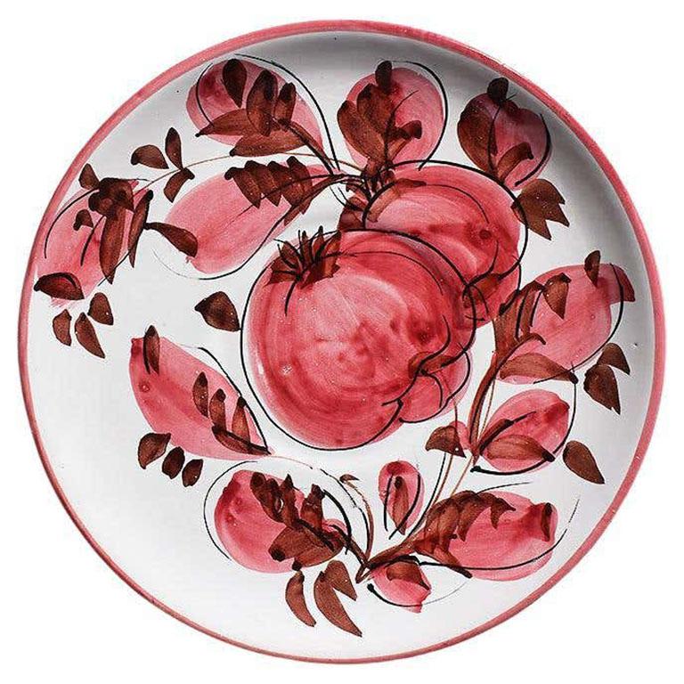 Italian Pair of Deruta Firenze Ceramic Folk Art Plates in Red Floral Motif, Italy