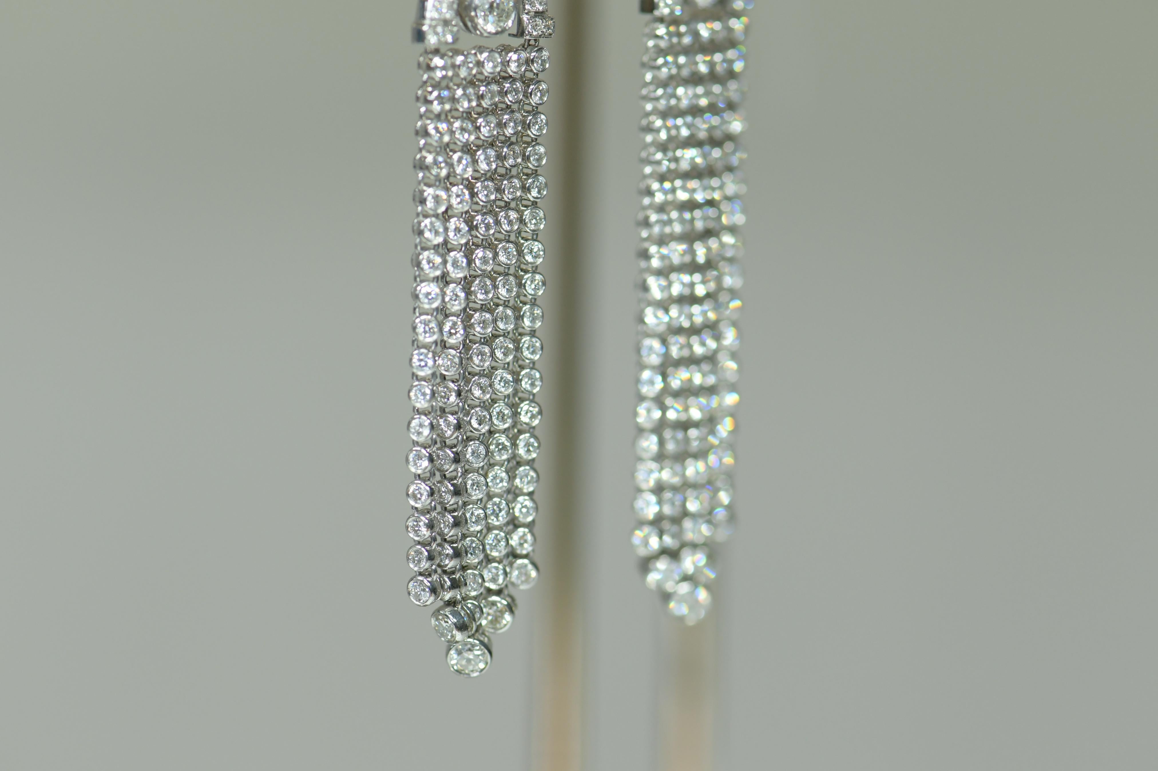 Women's or Men's Pair of Diamond 18 Karat White Gold Tassel Earrings
