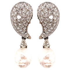 Pair of Diamond and Baroque Pearl Drop Earrings