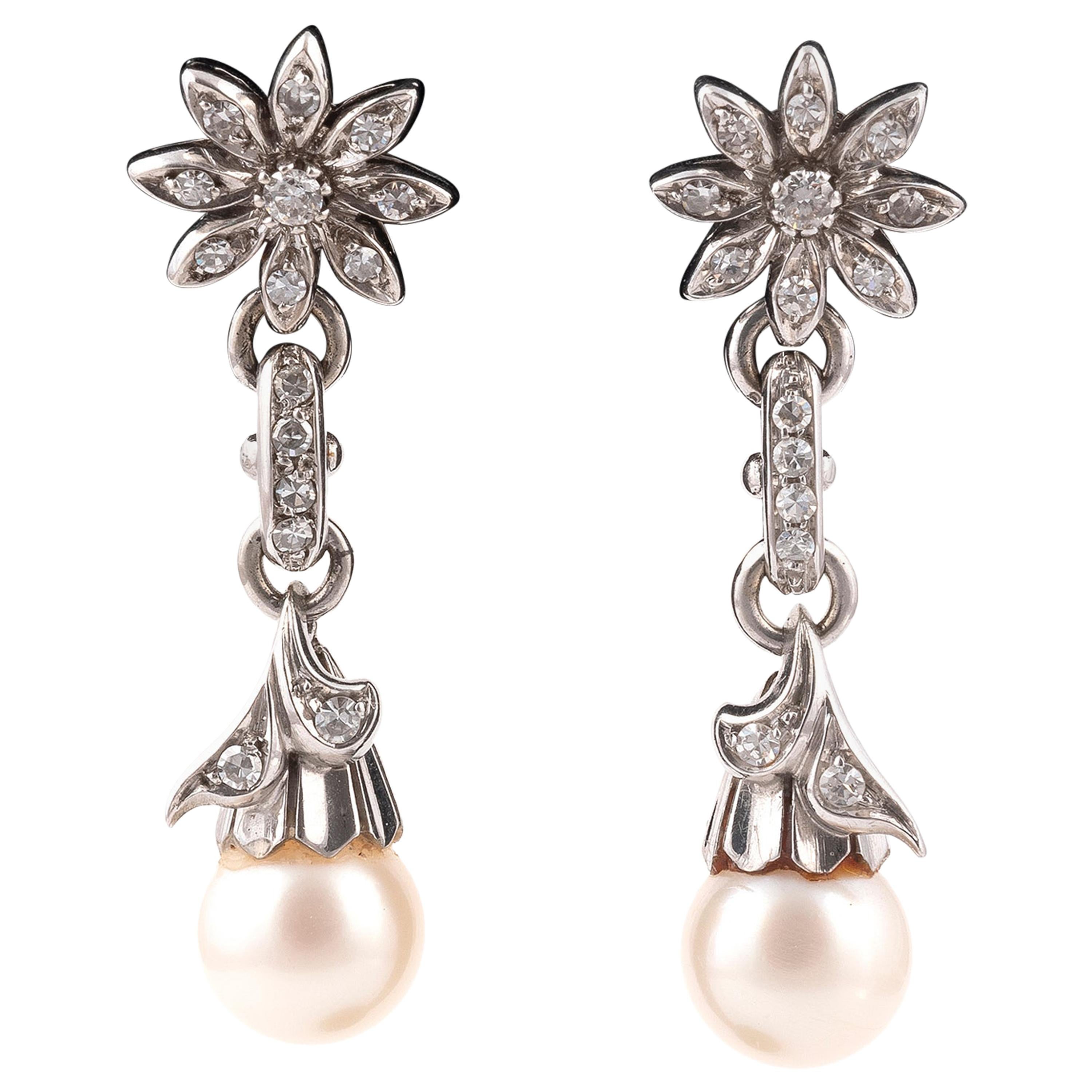 White Gold Diamond and Sapphire Ear Pendant Earrings at 1stDibs