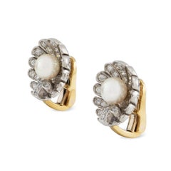 Pair of Diamond and Pearl Shell Earrings