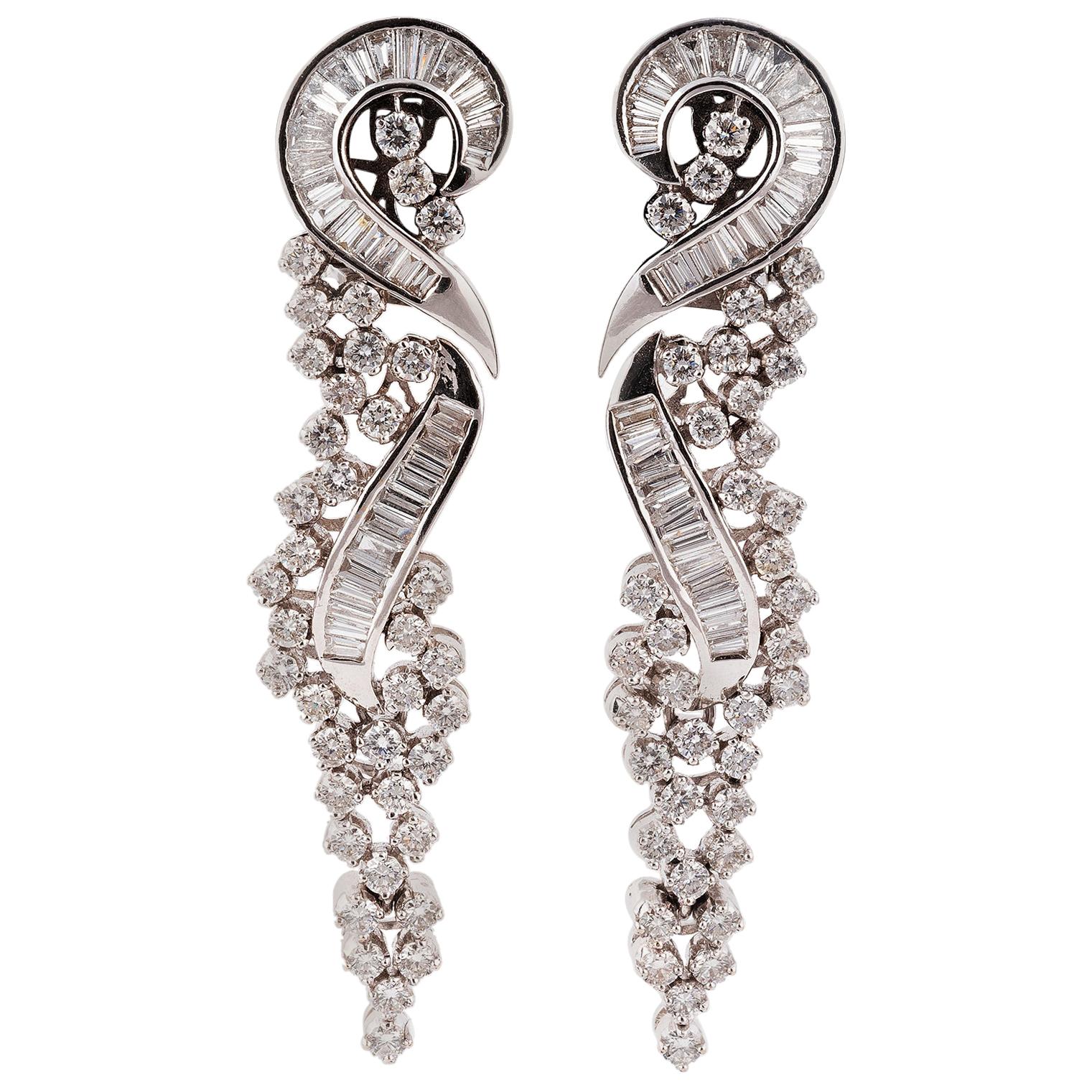 Pair of Diamond and Platinum Pendant Earrings