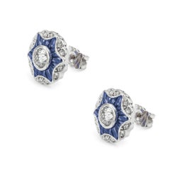Pair of Diamond and Sapphire Cluster Star Earring
