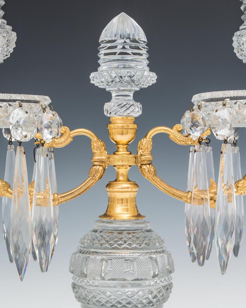 A Pair of Diamond Cut Regency Candelabra In Good Condition For Sale In Steyning, West sussex