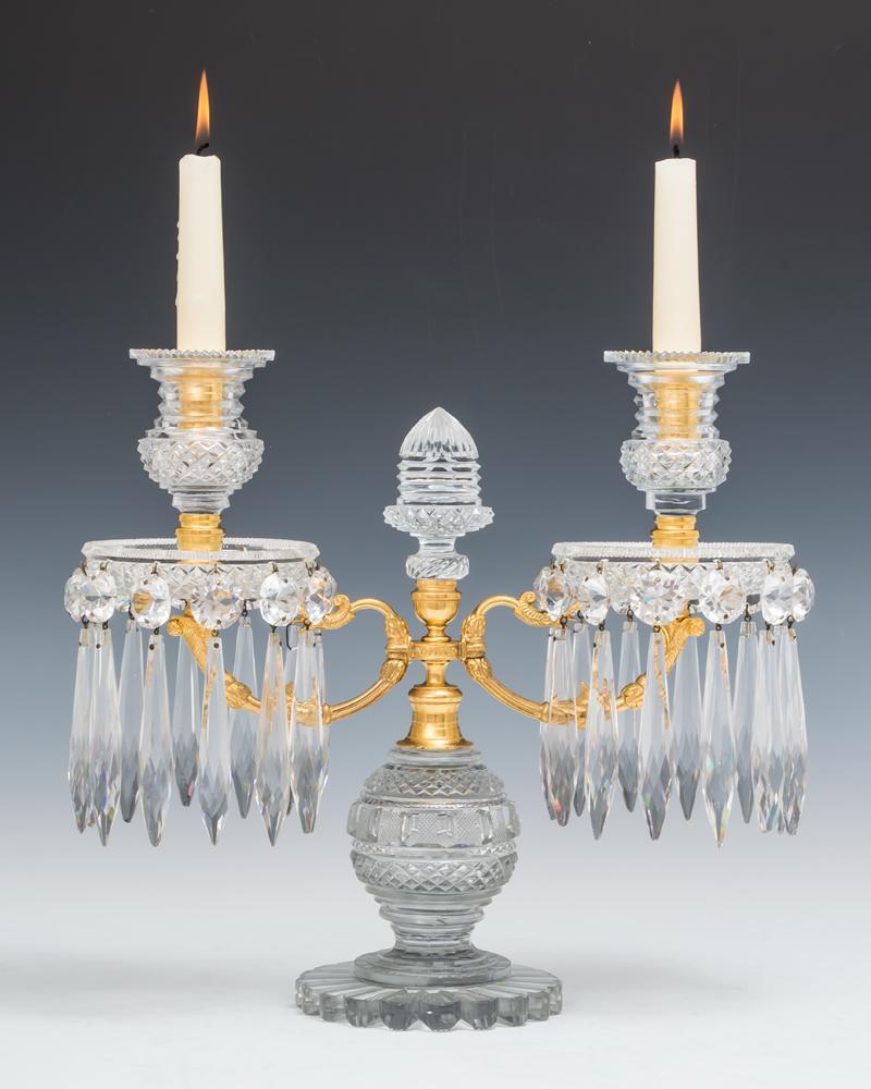 Early 19th Century A Pair of Diamond Cut Regency Candelabra For Sale