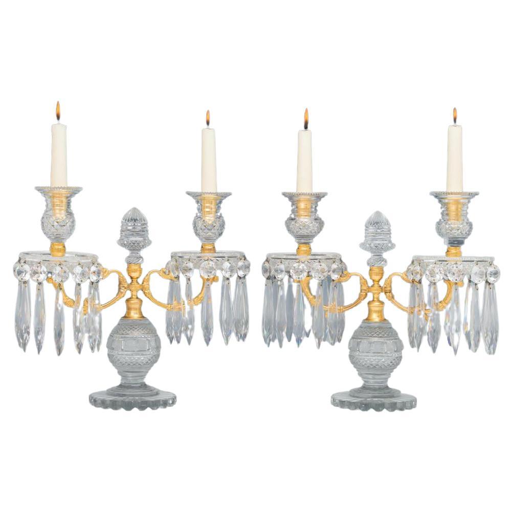 A Pair of Diamond Cut Regency Candelabra For Sale