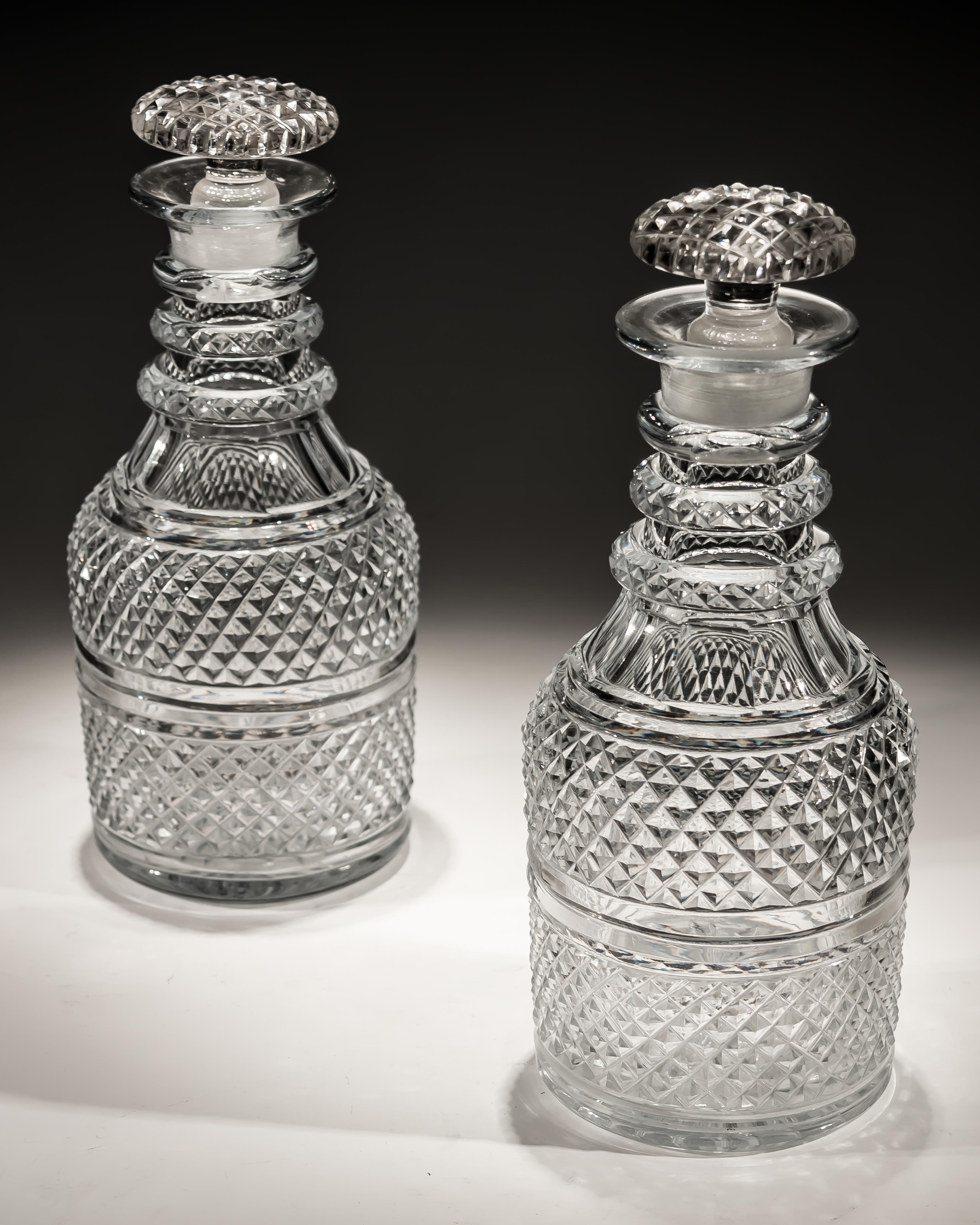 Pair of Diamond Cut Regency Decanters In Good Condition In Steyning, West sussex