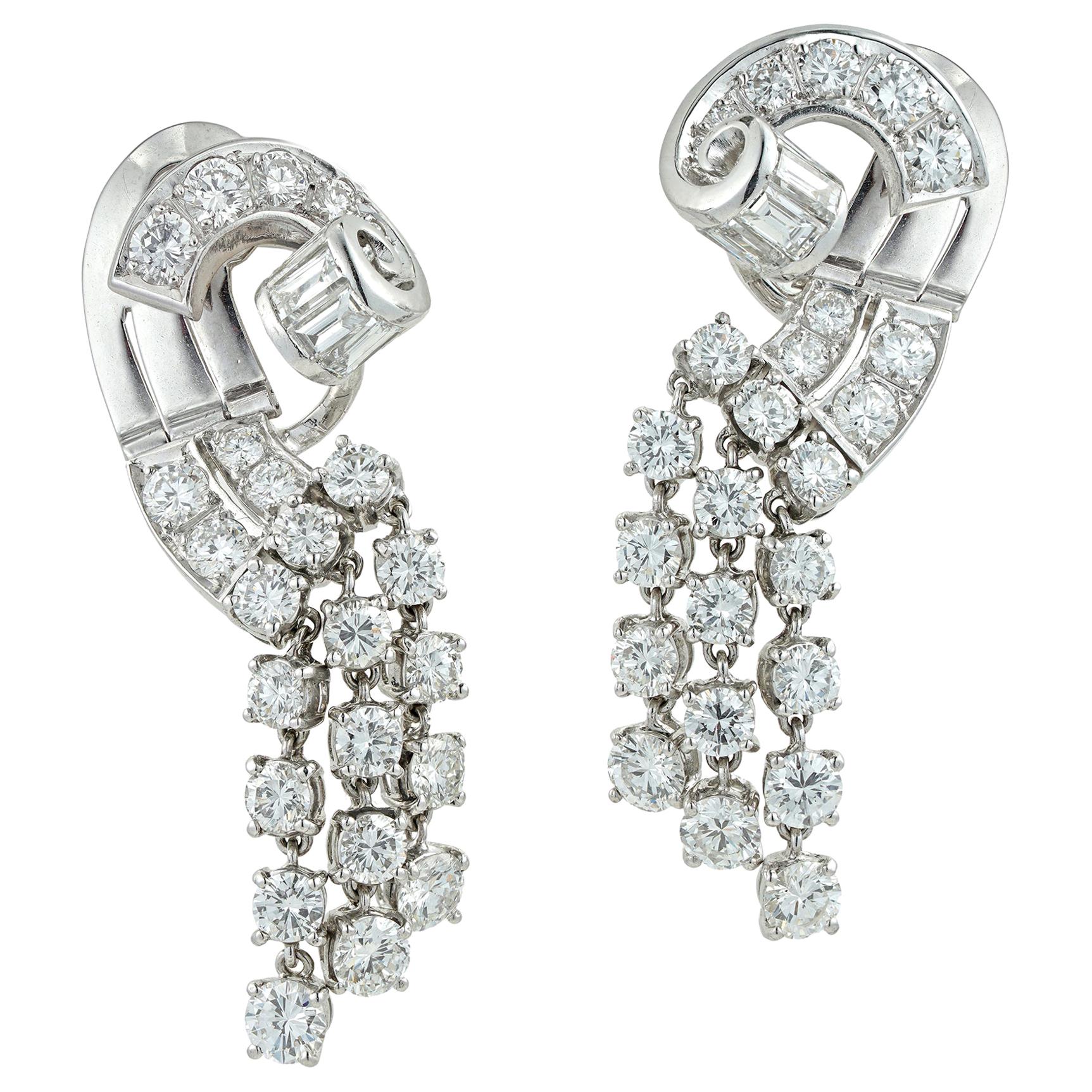 A Pair Of Vintage Diamond Drop Earring