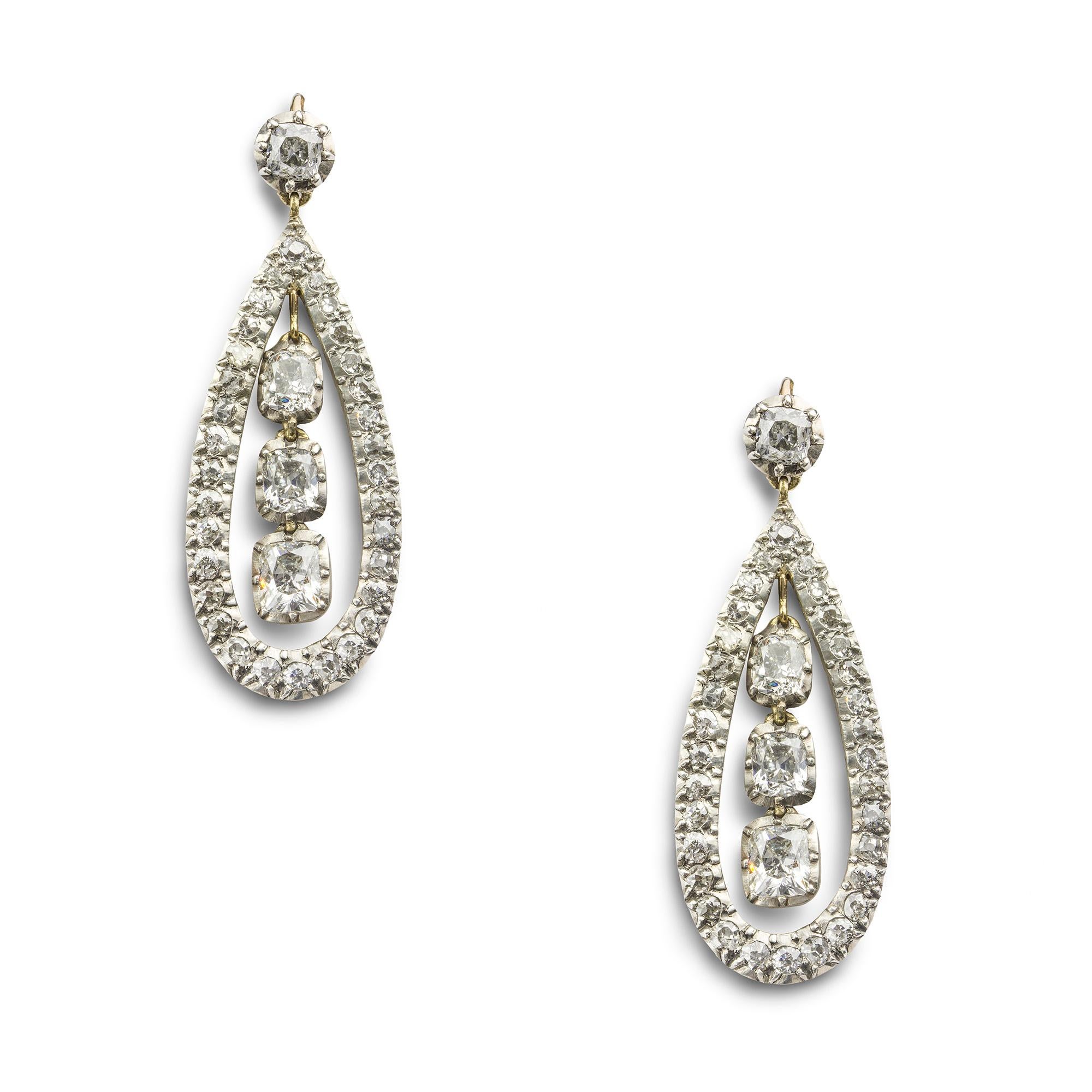 Women's or Men's Pair of Diamond Drop Earrings For Sale