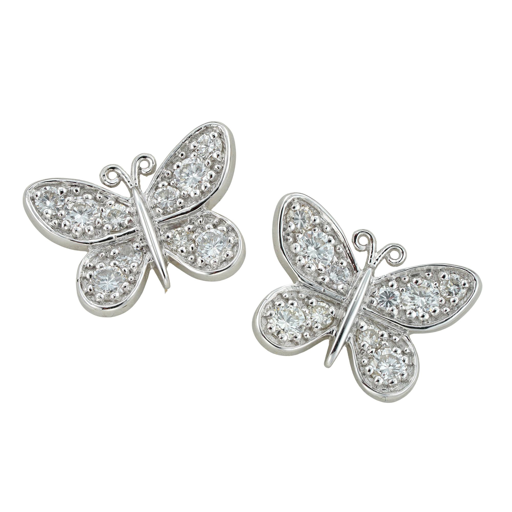 Round Cut Pair of Diamond-Set Big Butterfly Earrings