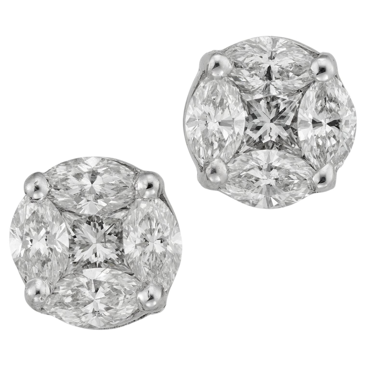 A pair of diamond-set cluster earrings For Sale