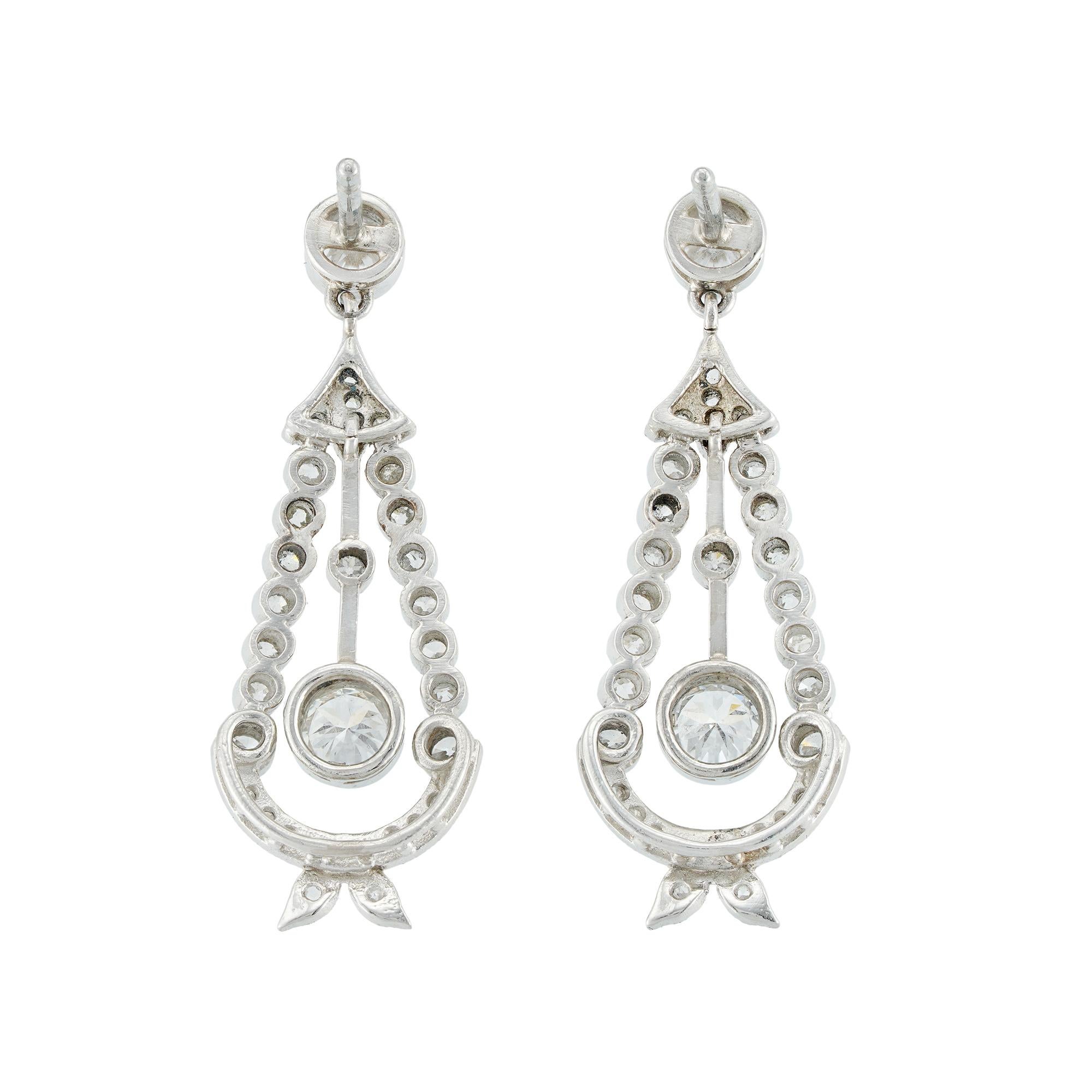 Modern Pair of Diamond-Set Drop Earrings