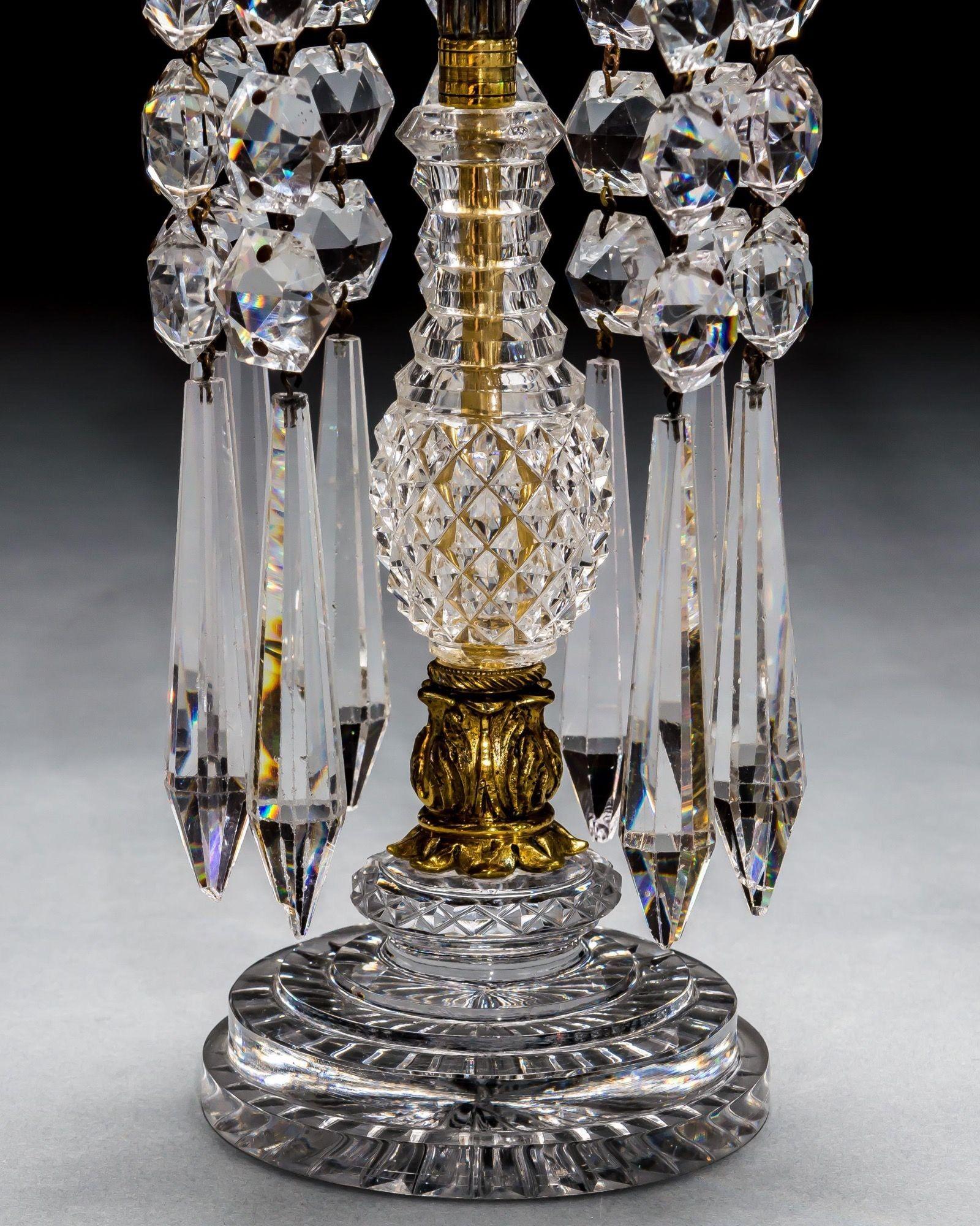 19th Century A Pair of Diamond & Step Cut Regency Candlesticks For Sale