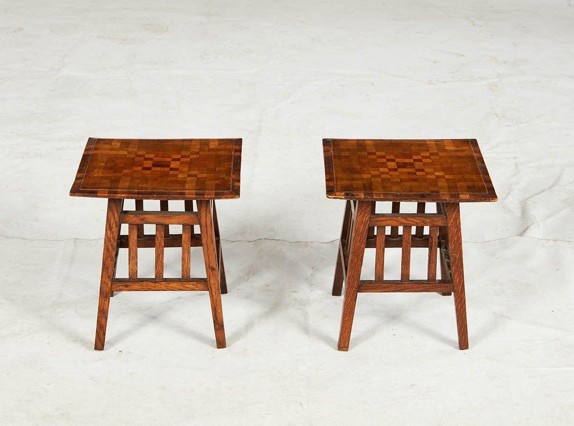 English A Pair of Diminutive Chequered Drinks Tables For Sale