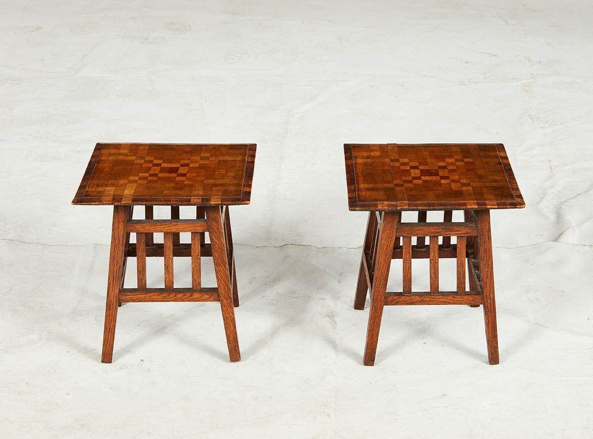 Early 20th Century A Pair of Diminutive Chequered Drinks Tables For Sale