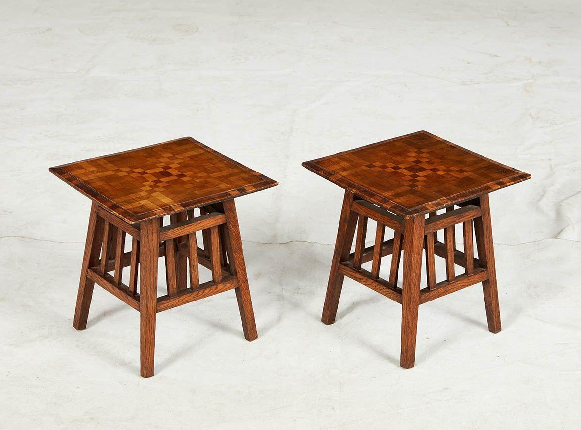 Sycamore A Pair of Diminutive Chequered Drinks Tables For Sale