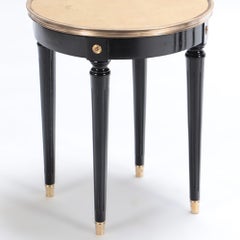 Pair of Directoire Style Ebonized Tables with Gold Gilt Glass Tops, circa 1950