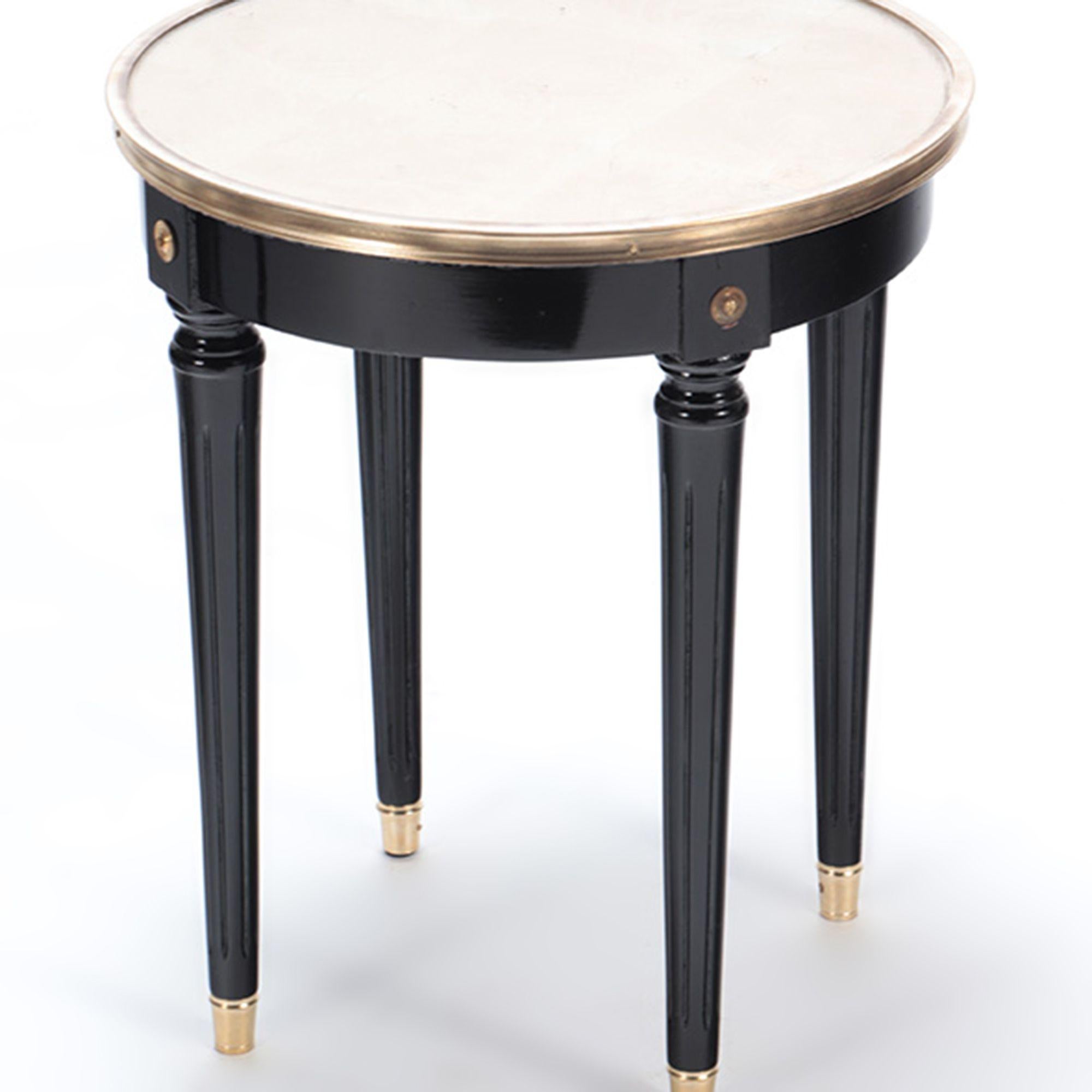 20th Century Pair of Directoire Style Ebonized Tables with Gold Gilt Glass Tops, circa 1950 For Sale