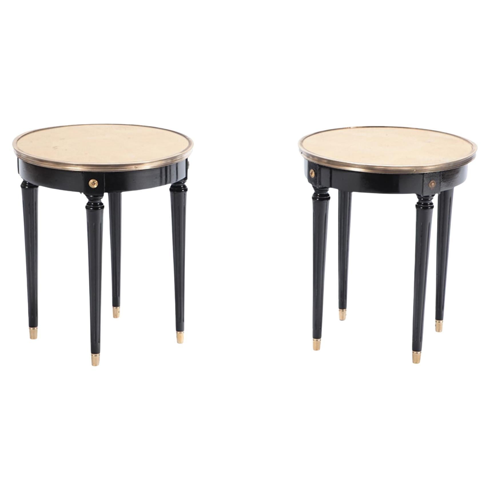 Pair of Directoire Style Ebonized Tables with Gold Gilt Glass Tops, circa 1950 For Sale