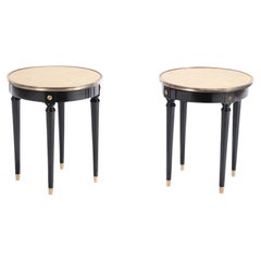 Pair of Directoire Style Ebonized Tables with Gold Gilt Glass Tops, circa 1950