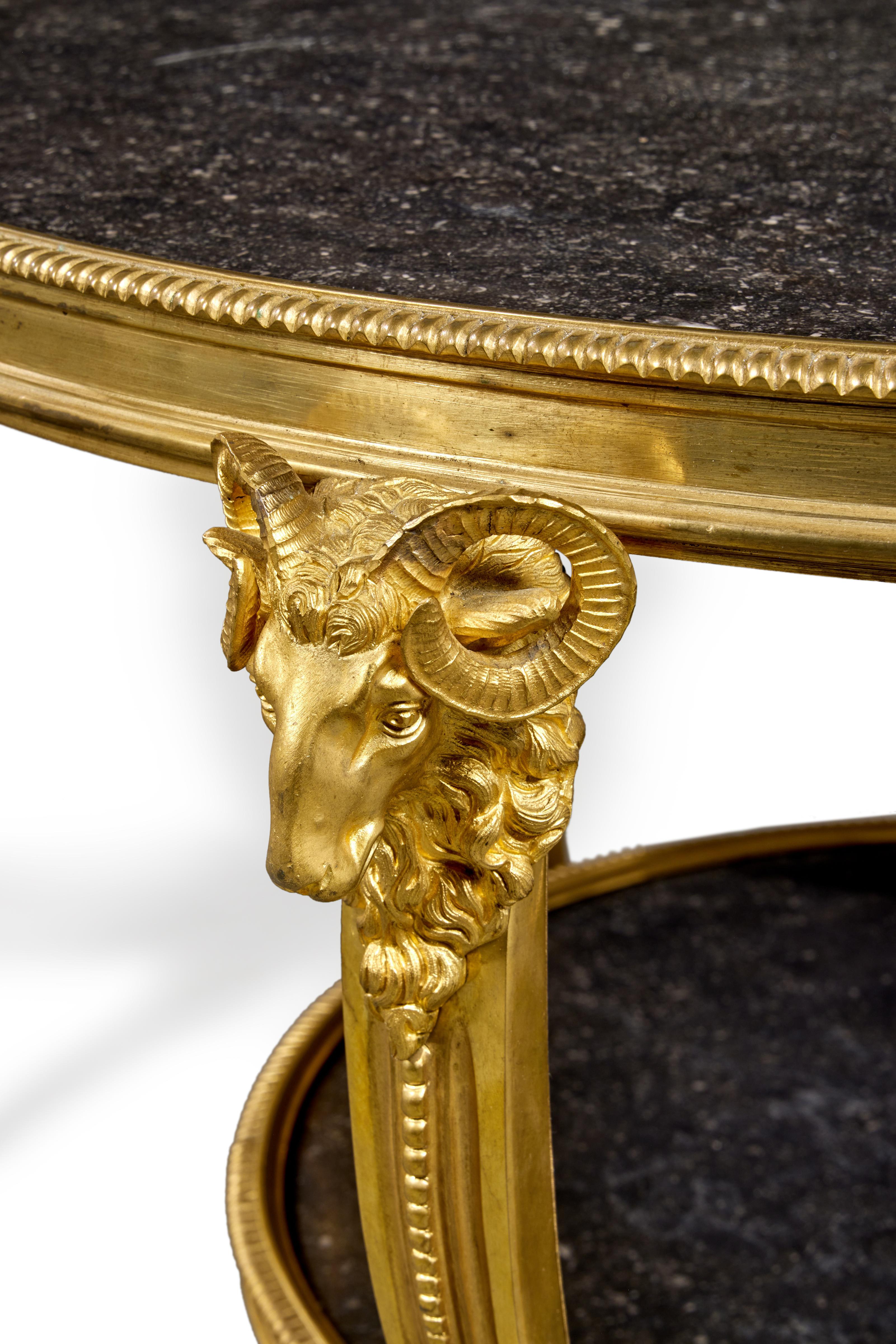 Pair of Directoire Style Gilt Bronze and Black Marble Gueridons In Good Condition For Sale In New York, NY