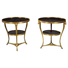Pair of Directoire Style Gilt Bronze and Black Marble Gueridons