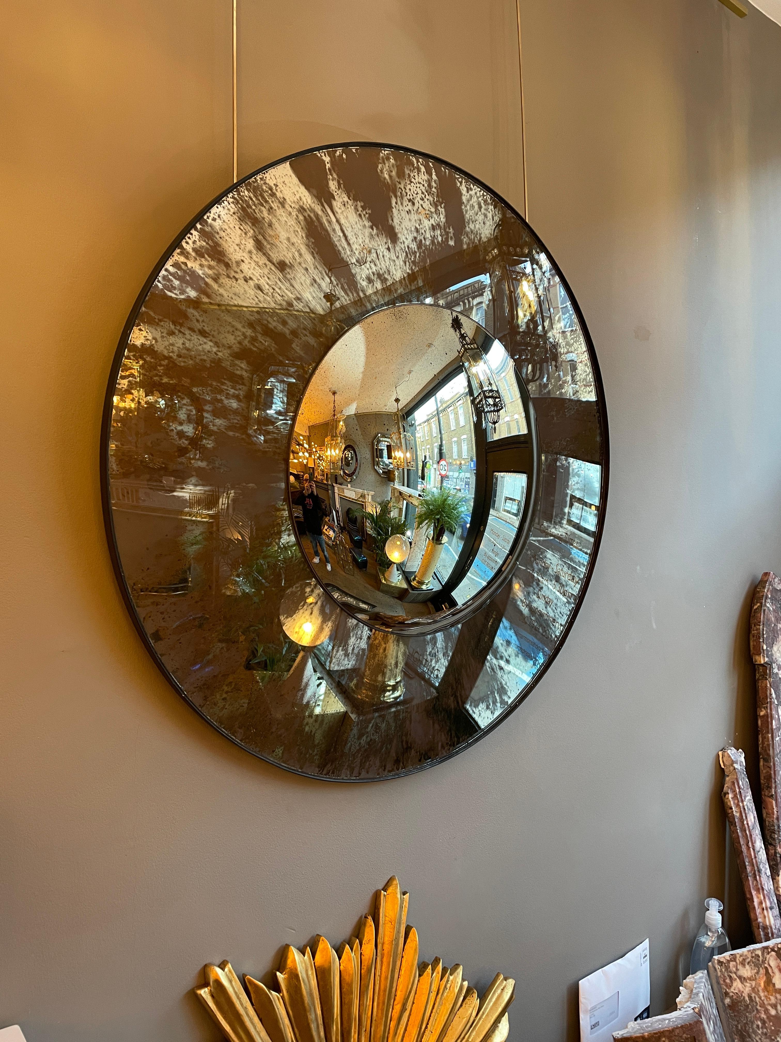 Modern A Pair Of Distressed Convex Mirrors For Sale