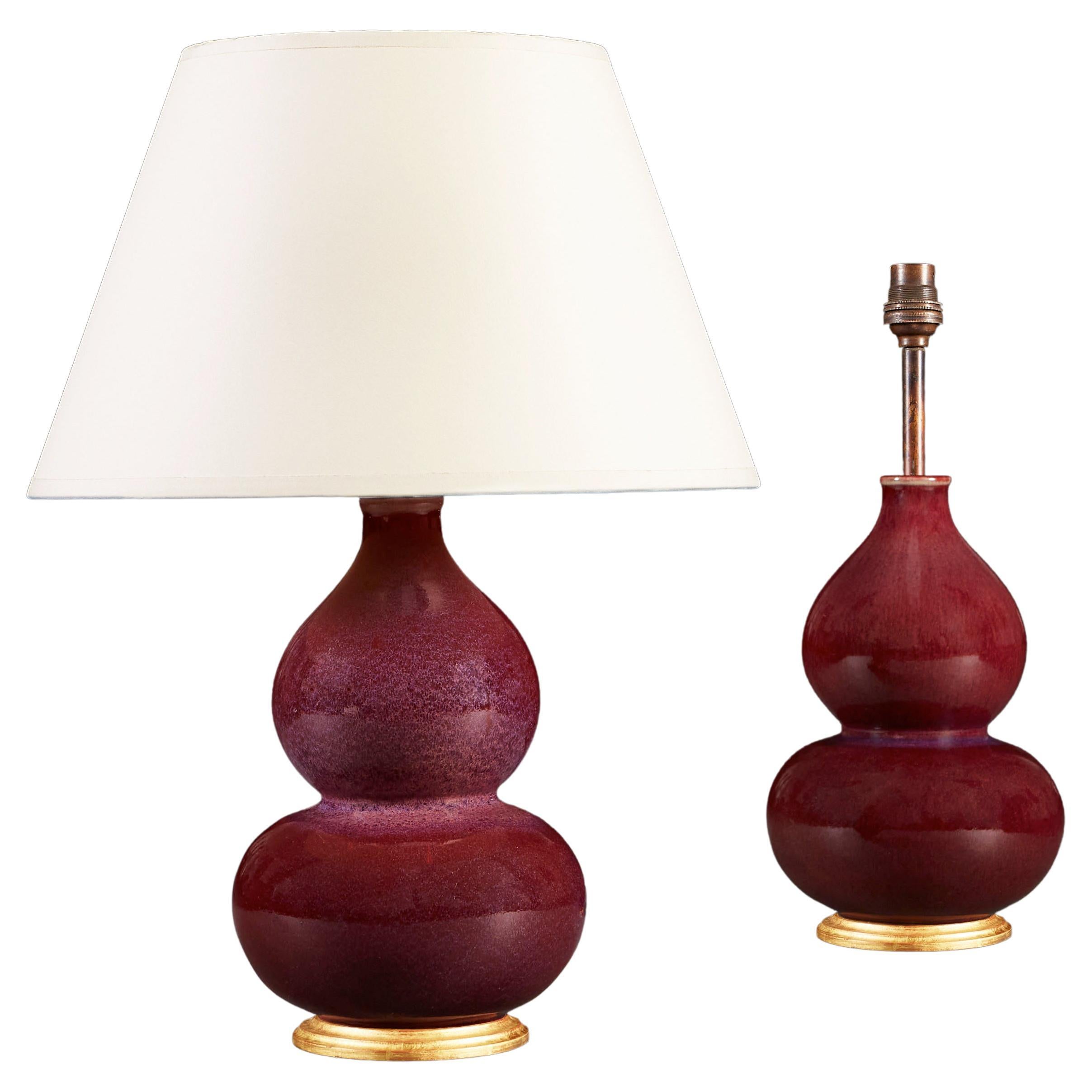 A Pair of Double Gourd Sang De Boeuf Vases as Table Lamps