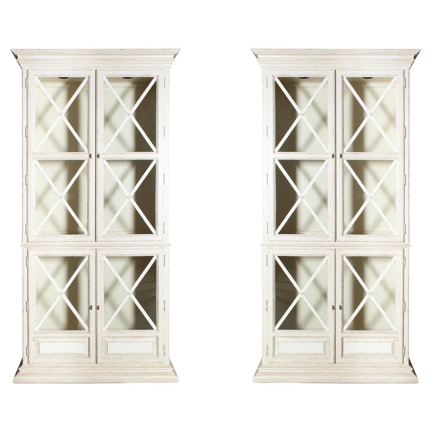 A Pair of Drexel Heritage Neoclassical Style Painted Glazed Door Cabinets