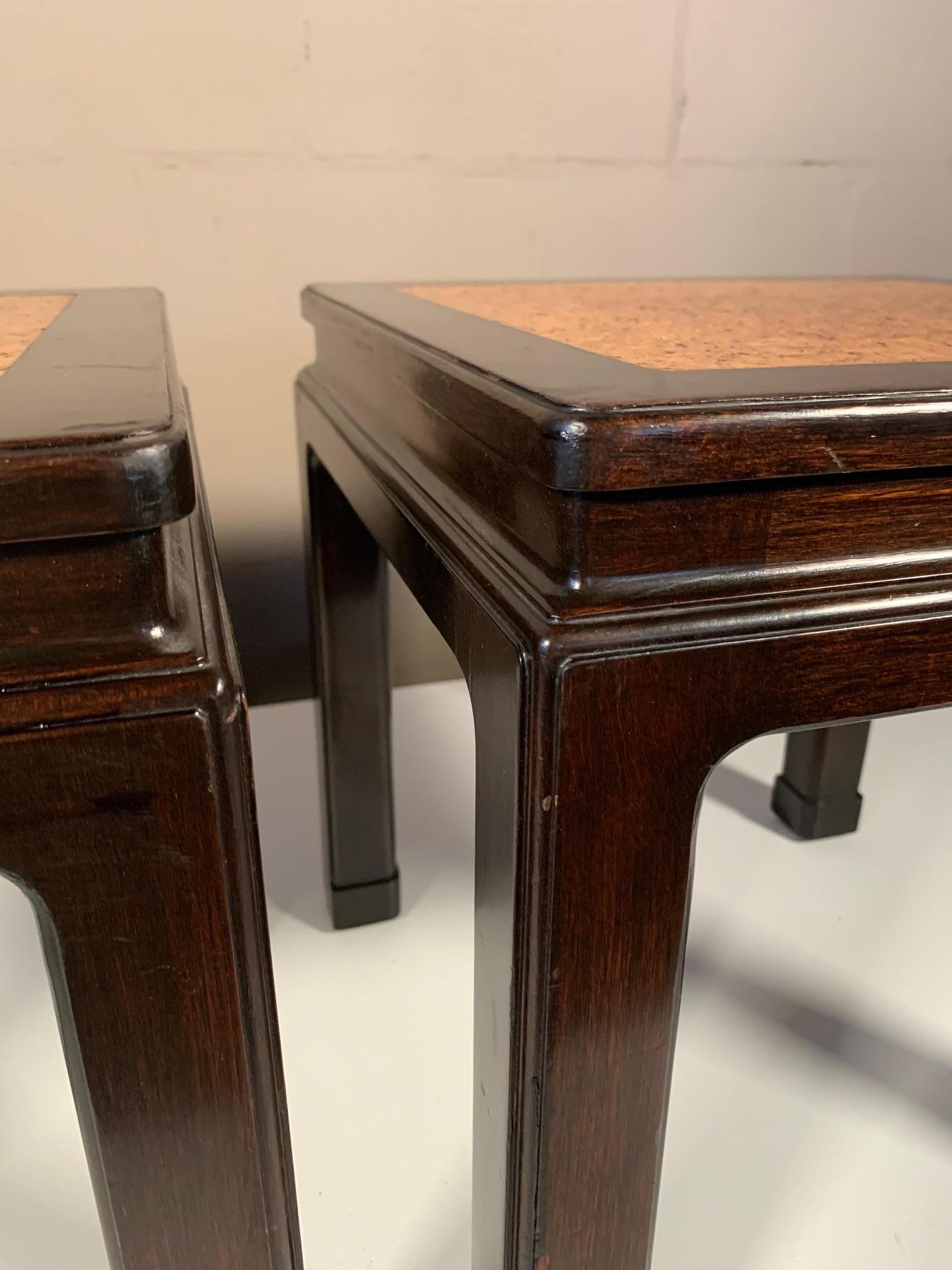 American A Pair of Dunbar Occasional Tables Asian Style with Cork Tops For Sale