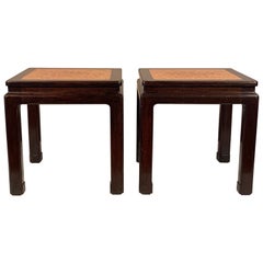 Vintage A Pair of Dunbar Occasional Tables Asian Style with Cork Tops