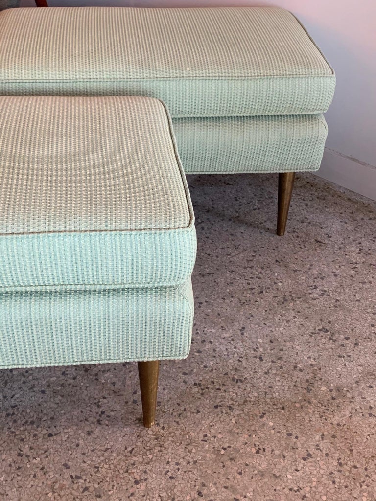 Pair of Dunbar Style Ottomans with Brass Legs For Sale at 1stDibs